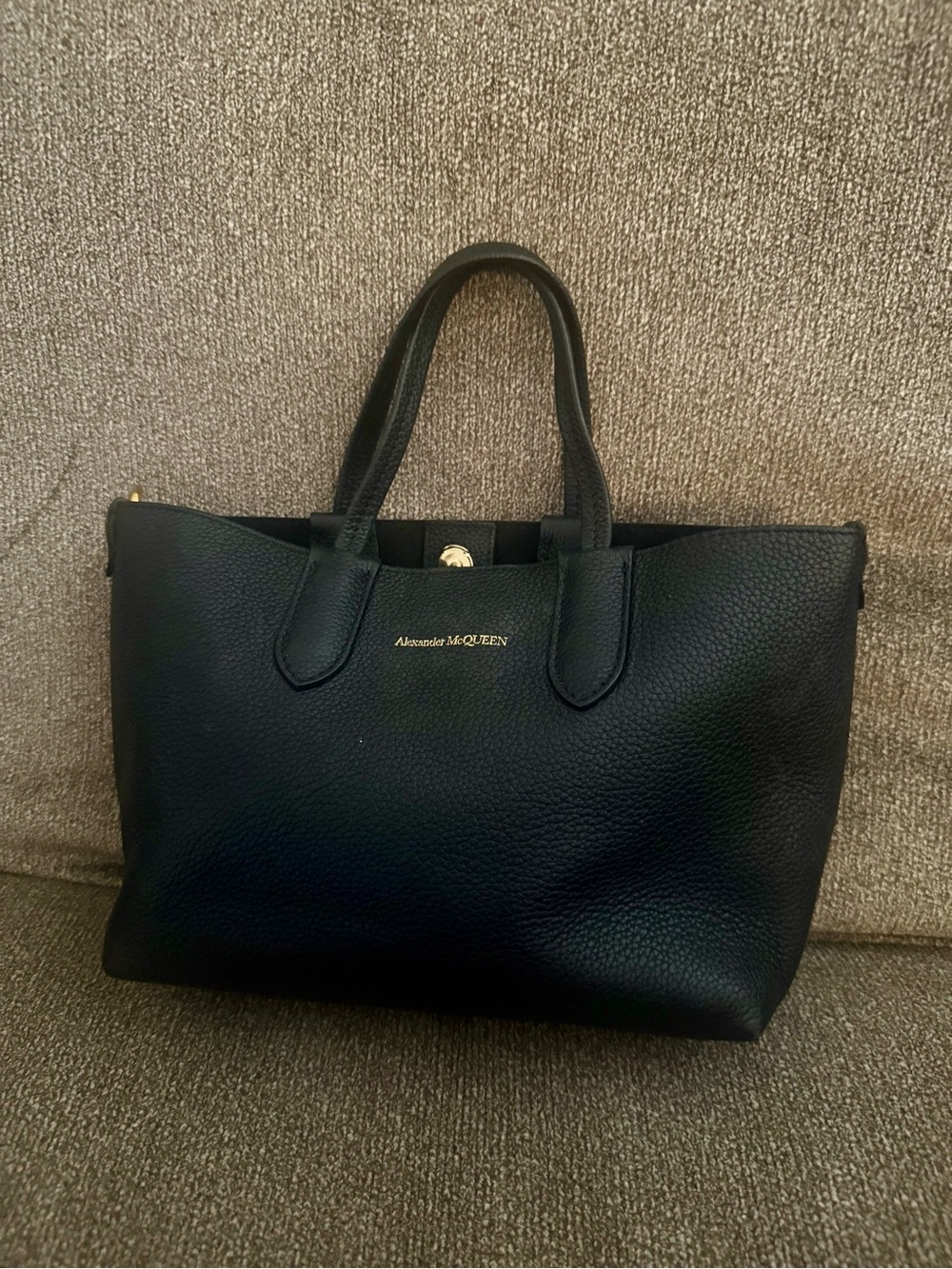 Alexander McQueen Black Pebbled Leather Mini Tote  Crossbody